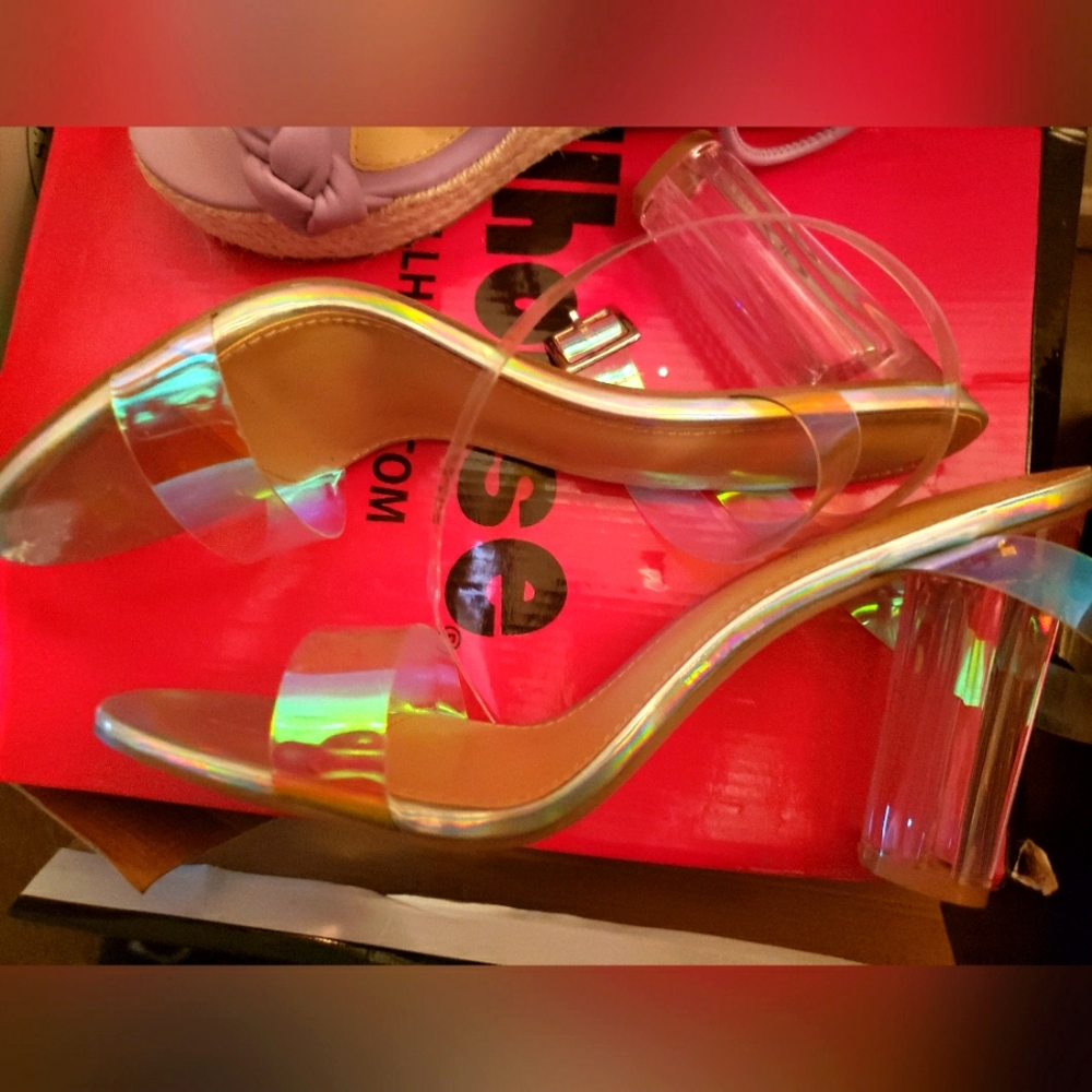 Clear Iridescent Block Heel